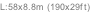 L:58x8.8m (190x29ft)